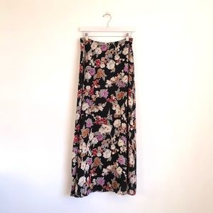 Vintage Breeches Black / White / Purple Floral Maxi Skirt Size 10